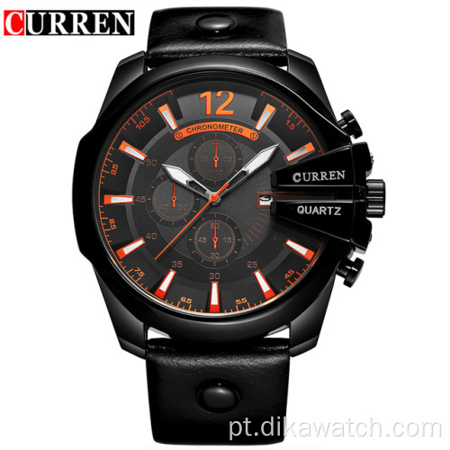 CURREN Watch 8176 Sport Chronograph Relógios masculinos de couro Top Band Relógio de pulso Big Dial Relógio de quartzo Relojes luminosos à prova d&#39;água